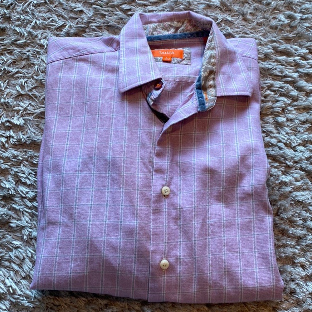 Tallia | pinkish check dress shirt, Large, 16.5R